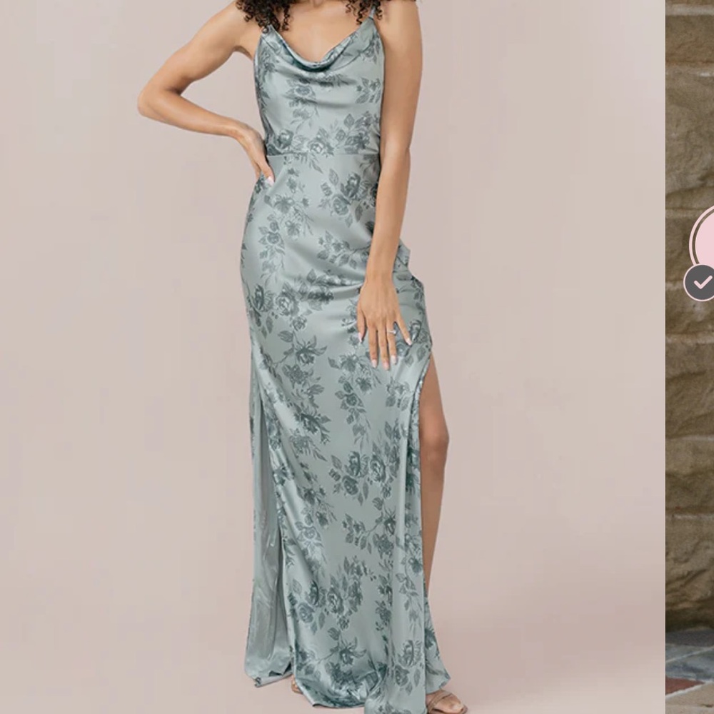 NWT- Nadia Satin Floral Print Dress Sage Bouquet